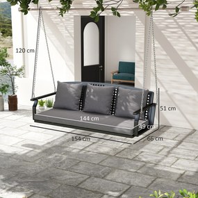 Outsunny Balansoar pentru verandă 3 locuri, bancă de grădină cu 3 perne pentru spate, pernă de șezut, dispozitiv de suspendare, Gri | Aosom Romania