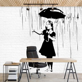 Fototapet - Fata cu umbrelă în ploaie (254x184 cm)