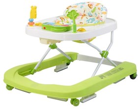 Premergator Premium reglabil in 3 trepte de inaltime NOVOKIDS™ ZooZoo Baby ,Roti silentioase din silicon, Cu melodii, Animalute, Pliabil, Verde