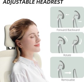 HOMCOM Scaun de birou ergonomic din plasă cu brațe 3D, înclinat la 135°, tetieră reglabilă, bej | Aosom Romania