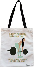 Sacosa de Panza pentru Cumparaturi, Geanta Tote, model Strength and Perseverance, Cu fermoar, 38x34.5 cm, Alba, BEKZ®