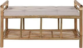 Banchetă hol bej din bumbac și bambus natur, cu raft și brațe, 54 x 100 x 44 cm, „Bamboo”