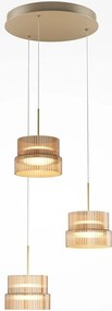 Lustra cu 3 pendule LED cu sticla canelata Scala bronz