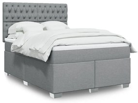 vidaXL Pat box spring cu saltea, gri deschis, 140x190 cm, textil