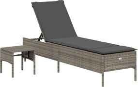vidaXL Sezlong cu masă și pernă, gri, poliratan
