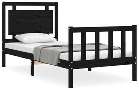 3192130 vidaXL Cadru de pat cu tăblie Small Single, negru, lemn masiv