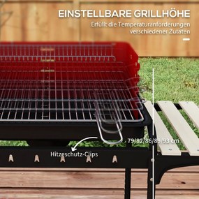 Outsunny Grătar cu Cărbuni, Roți si Grilaj cu Înălțime Reglabilă, 3 Rafturi și Tavă pentru Cenușă, 103x47x95 cm, Roșu | Aosom Romania