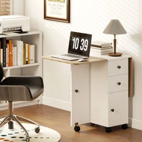 HOMCOM Masă Rabatabilă pentru Maxim 6 Persoane cu 2 Sertare, Dulap și Raft Posterior, 120x60x76.5 cm, Alb | Aosom Romania