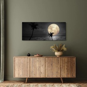 Tablou - Plaja cu lună plină, nuanțe gri (120x50 cm)