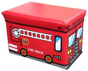 Cutie de depozitare NOVOKIDS™ Toy Box, functie taburet copii, sezut tapitat, dimensiuni 48X32X32 cm, Masinuta de pompieri rosu
