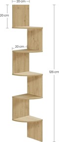 Polita de colt pentru perete ESTANTE, 5 rafturi cu decor stejar artisan, 126x20cm