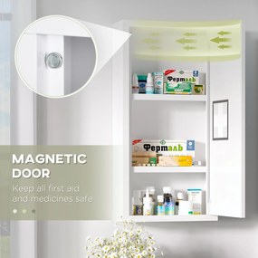 kleankin Dulap Medicamente cu 3 Rafturi și Ușă Magnetică, cu un strat rezistent la apă și rugină 30x12x60 cm, Alb | Aosom Romania