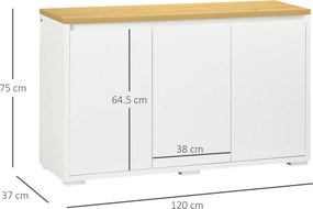 HOMCOM Bufet de Bucătărie, Dulap Depozitare cu 3 Uși, Rafturi Reglabile, Design Modern pentru Living, Hol, Alb | Aosom Romania