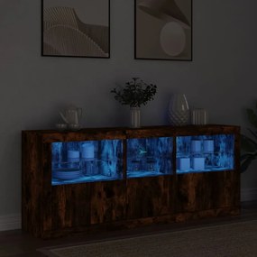 vidaXL Dulap cu lumini LED, stejar fumuriu, 162x37x67 cm