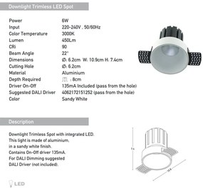 Spot LED incastrabil Trimless alb 6W 3000K