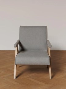 Fotoliu lounge gri din stofă cu structură din lemn de mango, „Grimaud”