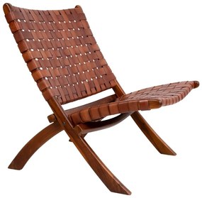 Scaun pliabil din piele și lemn de tec House Nordic Montana, maro