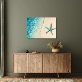 Tablou pe sticlă - Stea de mare pe plajă (70x50 cm)