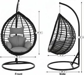 Scaun suspendat TARINO cu suport, negru/perna gri