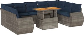 vidaXL Set mobilier de grădină cu perne, 10 piese, gri, poliratan