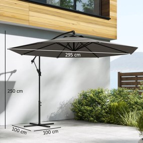 Outsunny Umbrelă excentrică Ø300 cm cu bază încrucișată copertină reglabilă și manivelă UPF30+ pentru terasă patio gri | Aosom Romania