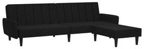 Canapea extensibila 2 locuri, cu taburet, negru, catifea Negru, Cu scaunel pentru picioare