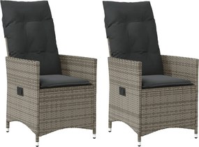 vidaXL Scaune de grădină rabatabile cu perne, 2 buc., gri, poliratan