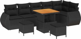 vidaXL Set de canapele pentru grădină cu pernă 9 pcs Negru Poli Rattan