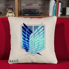 Perna Personalizata Attack on Titan Wings of Freedom, 40x40 cm, Bej Canapea, Husa Detasabila, Perna Inclusa, BEKZ®