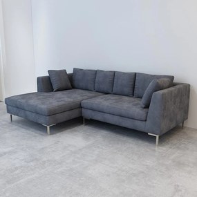 COLTAR CATIFEA LUX CONCEPT, 240X160X69 CM, CULOARE GRI INCHIS, MONTAJ DREAPTA, SEZUT SPUMA, CADRU LEMN, PICIOARE INOX, PERNE INCLUSE