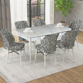 Set masa extensibila cu 6 scaune tapitate Homs ,masa m bej,zebra 250-30600,170 x 80 cm