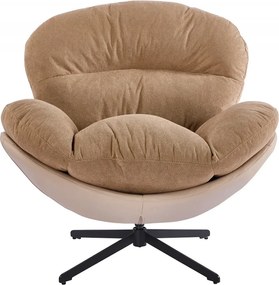 Fotoliu Lounge Rotativ 360° cu Pernă Extra Confort, Tapiterie Linen + PU, Bază Metalică Neagră, Design Modern, Maro