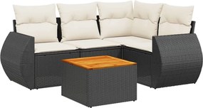 vidaXL Set mobilier de grădină cu perne, 5 piese, negru, poliratan