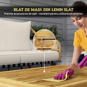 Outsunny Set de Mobilier de Grădină din 4 Piese cu Canapea, 2 Fotolii, Măsuță și Perne, 180x64x80 cm, Kaki | Aosom Romania
