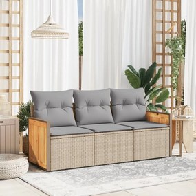 vidaXL Set canapele de grădină, 3 piese, cu perne, bej, poliratan