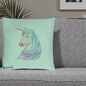 Perna Decorativa Unicorn Acuarela Pastel, 40x40 cm, Verde Menta, Husa Detasabila, Perna Inclusa, BEKZ®