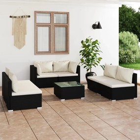 3102223 vidaXL Set mobilier de grădină cu perne, 7 piese, negru, poliratan