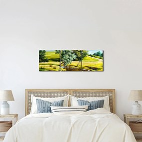 Tablou - Râu între câmpii, pictură în ulei (cu ceas) (90x30 cm)