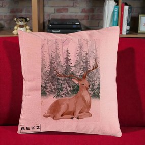 Perna Decorativa Ren in Padure Roz Moale, 40x40 cm, Roz, Husa Detasabila, Perna Inclusa, BEKZ®