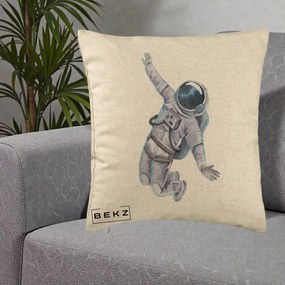 Perna Decorativa Astronaut Acuarela Zbor, 40x40 cm, Bej, Husa Detasabila, Perna Inclusa, BEKZ®