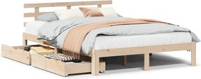 vidaXL Cadru de pat cu sertare, 135x190 cm, lemn masiv de pin