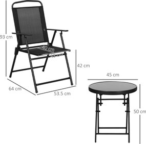 Outsunny Set de Exterior din 3 Piese cu Masă cu Blat din Sticlă și 2 Scaune Pliabile din Plasă, Ф45x50 cm, Gri Deschis | Aosom Romania