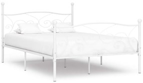 Cadru de pat cu baza din sipci, alb, 160 x 200 cm, metal Alb, 160 x 200 cm