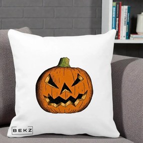 Perna Decorativa Halloween Dovleac Portocaliu Clasic, 40x40 cm, Alba Mata, Husa Detasabila, Perna Inclusa, BEKZ®