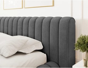 Pat matrimonial gri închis tapițat cu spațiu de depozitare cu somieră 160x200 cm Carilla – ELTAP