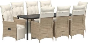 vidaXL Set de masă pentru grădină cu pernă 9 pcs Bej poliratan