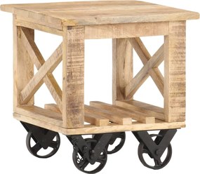 vidaXL Masă laterală cu roți, 40 x 40 x 42 cm, lemn de mango nefinisat