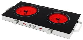 Plită dubla cu infrarosu FIRST FA-5096-7, 2800W, Pana la 300°C, Termostat, Sticla ceramica, Negru/Inox