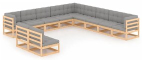vidaXL Set mobilier grădină cu perne, 11 piese, lemn masiv de pin