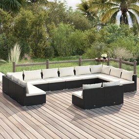 3102135 vidaXL Set mobilier de grădină cu perne, 12 piese, negru, poliratan
